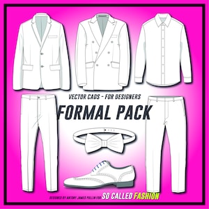 Package Formal collection, Fashion Vector Sketch, SVG Vector CAD, technical drawing, flat sketch for Adobe Illustrator blazer, trousers,