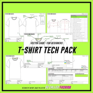 Complete T-Shirt Tech Pack illustrator template for apparel industry fashion designing and fashion CAD; fashion design templates
