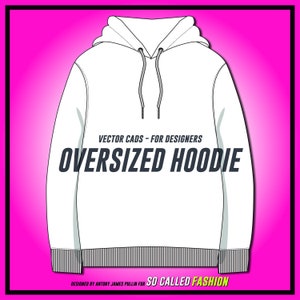 oversized Hoodie SVG Vector CAD unisex hoodie, technical drawing, flat sketch, for Adobe Illustrator, image 1