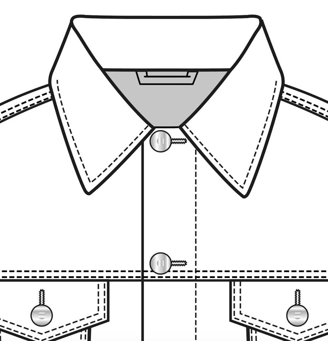 Vector Cropped Denim Jacket, Flat Sketch, for Adobe Illustrator Western