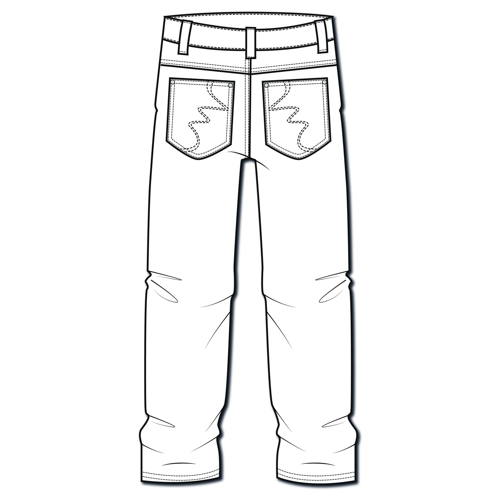 Vector Relaxed Denim Jeans, Flat Sketch, for Adobe Illustrator, Baggy ...