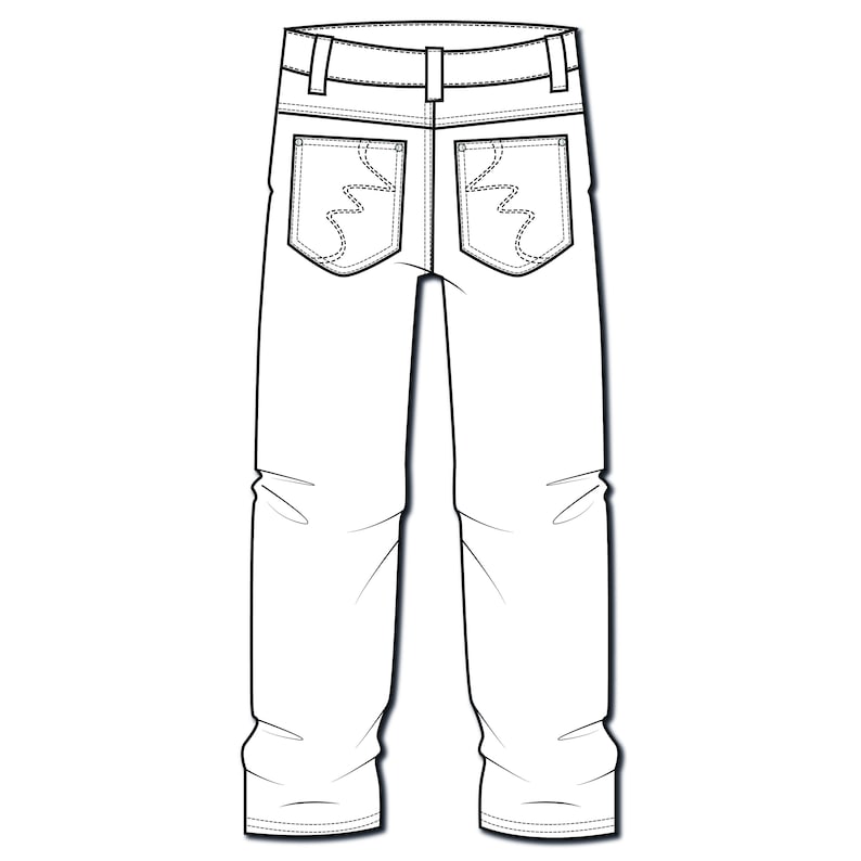 Vector Relaxed Denim Jeans, Flat Sketch, for Adobe Illustrator, Baggy Pants, Oversized Denim ...