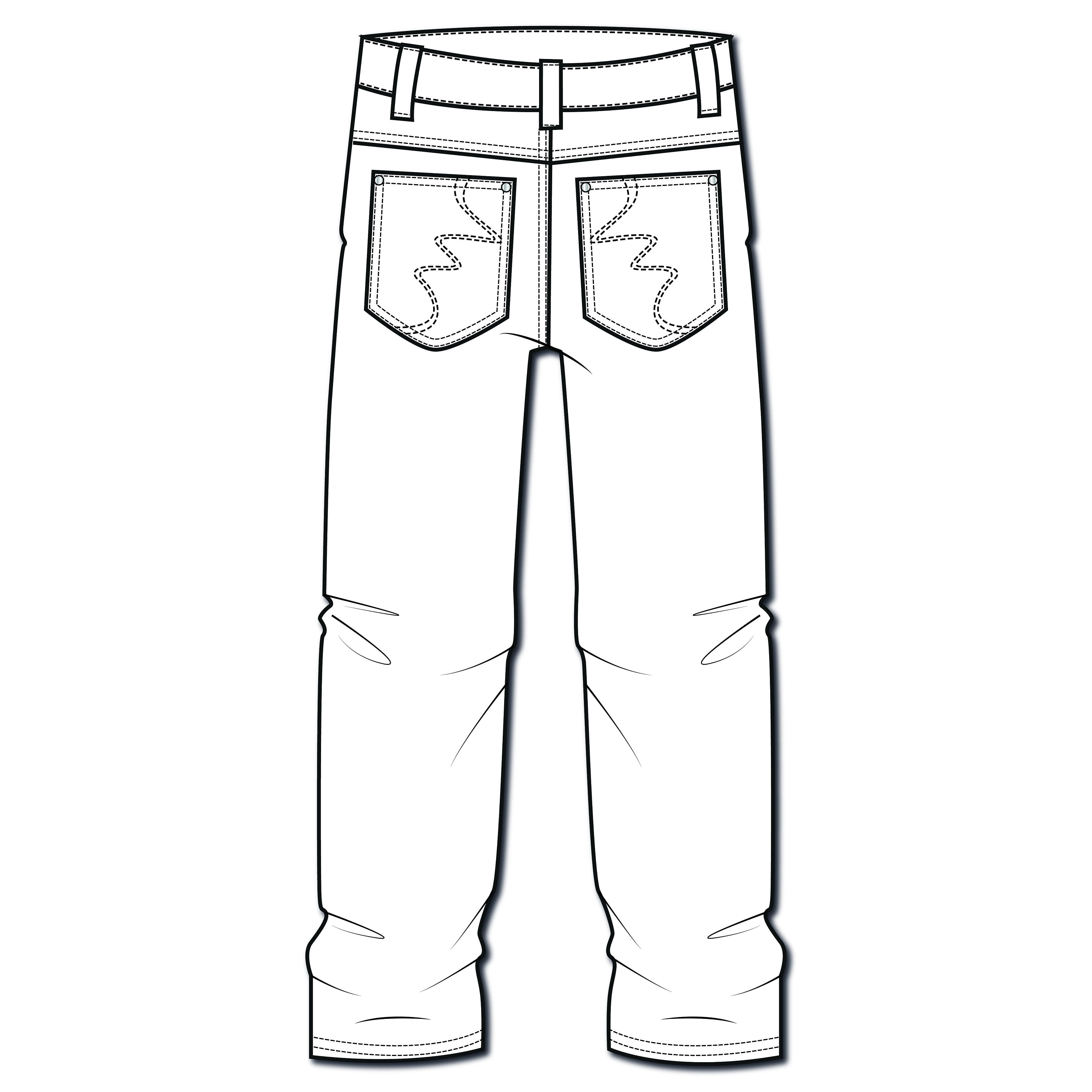 Vector Relaxed Denim Jeans, Flat Sketch, for Adobe Illustrator, Baggy Vector Relaxed Denim Jeans, Flat Sketch, for Adobe Illustrator, Baggy