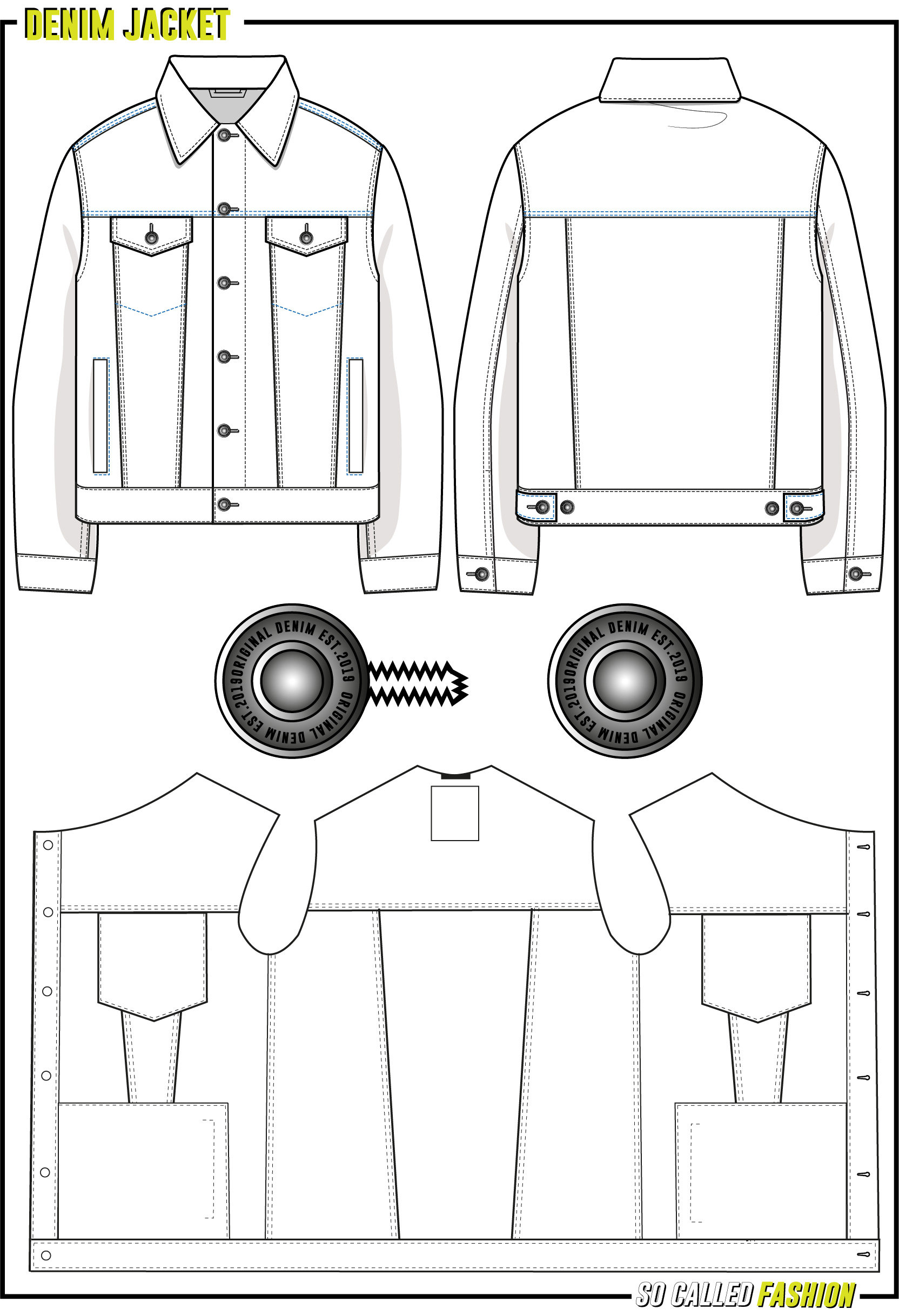 Vector Denim Jacket SVG Flat Sketch for Adobe Illustrator Etsy