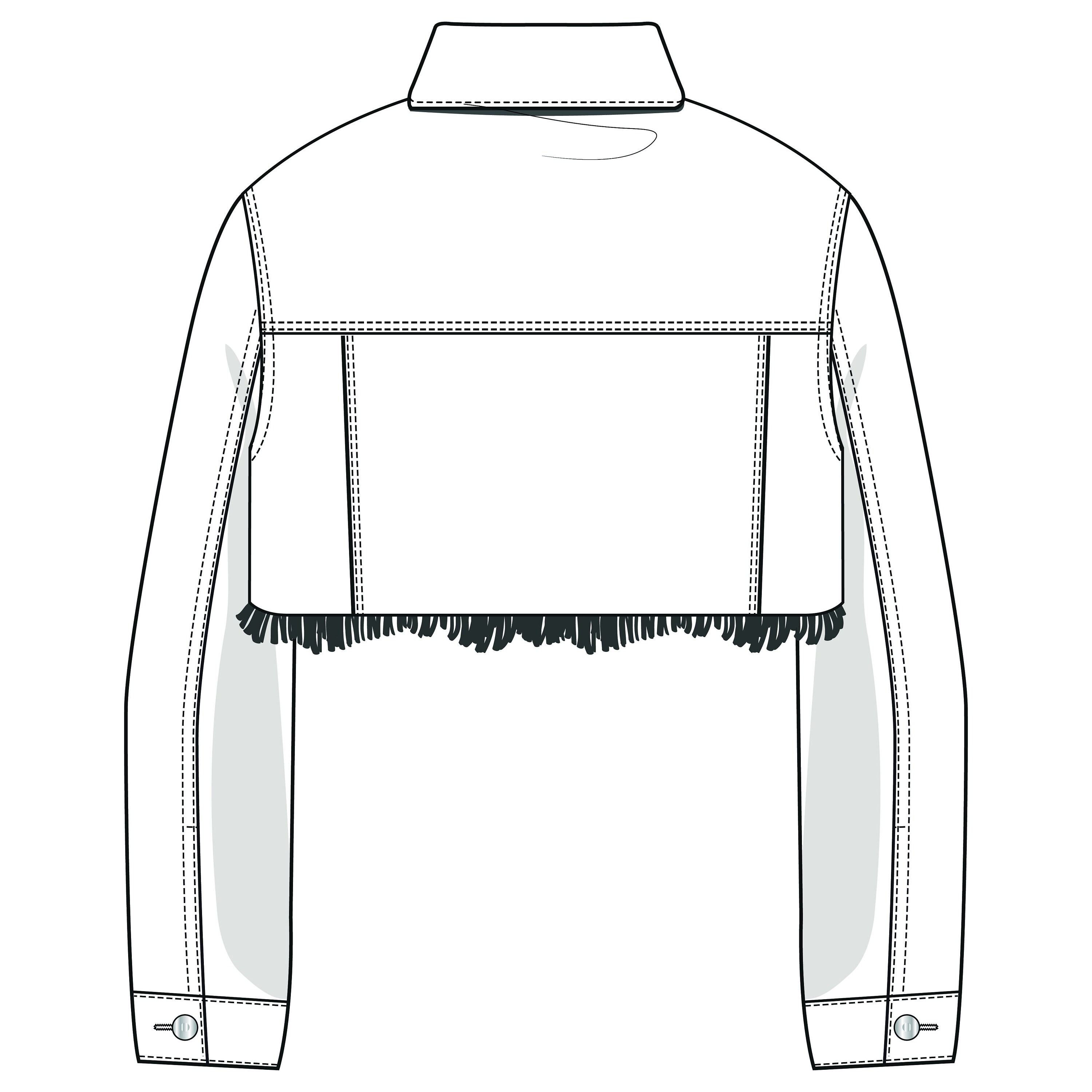 Vector Cropped Denim Jacket, Flat Sketch, for Adobe Illustrator Western