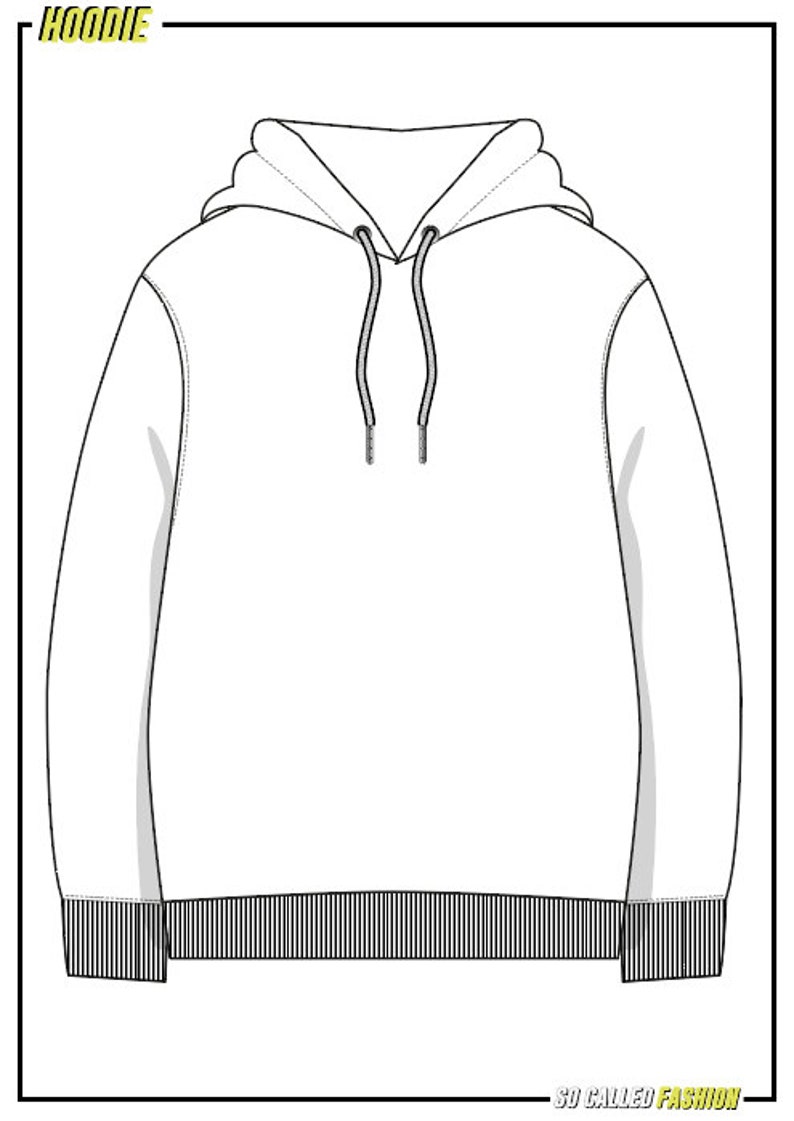 oversized Hoodie SVG Vector CAD unisex hoodie, technical drawing, flat sketch, for Adobe Illustrator, image 2