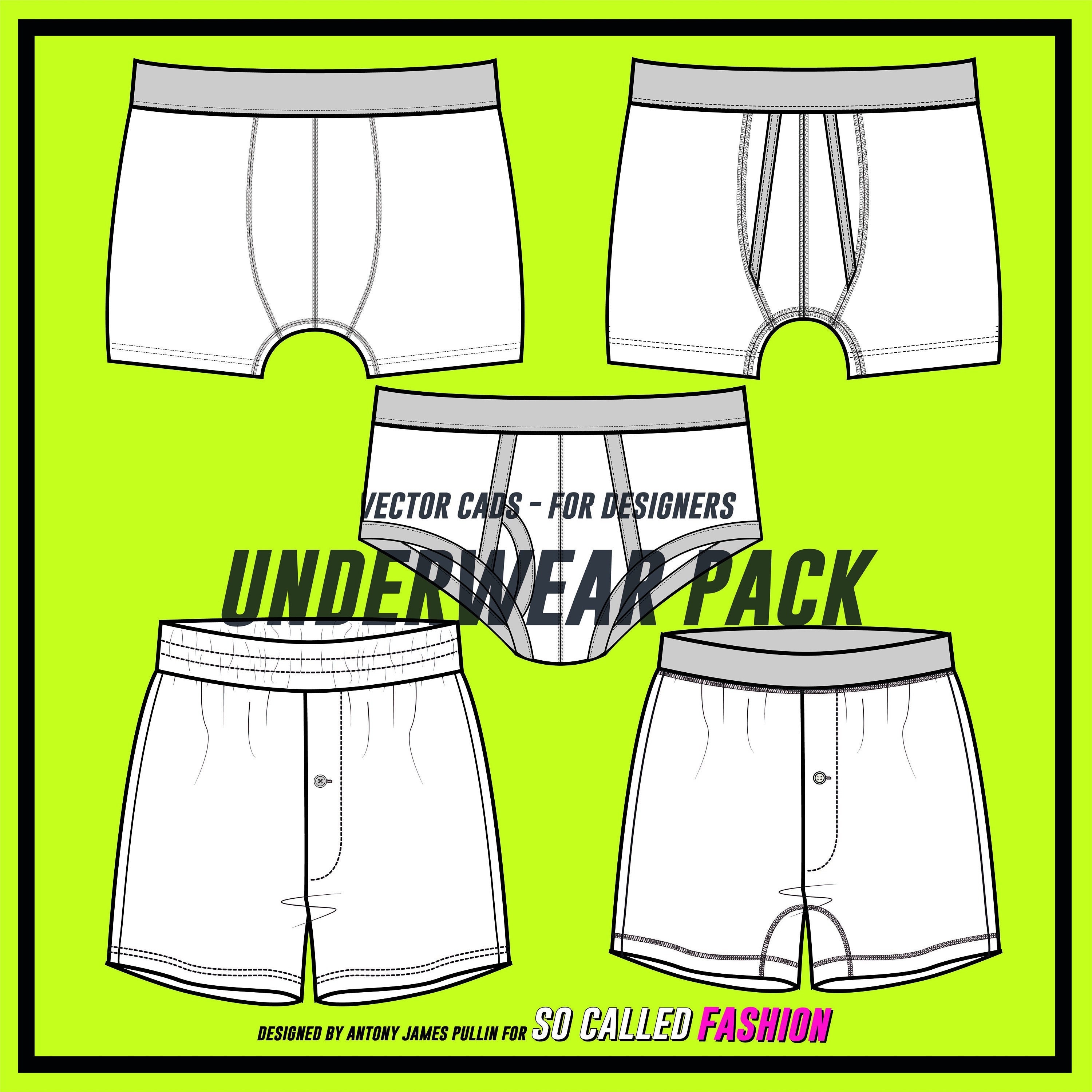 Mens Underwear Pack SVG Vector CAD Mens Boxers, Mens Briefs, Underwear  Technical Drawing, Flat Sketch, for Adobe Illustrator 