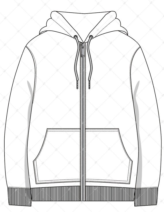Zip Through Hoodie - SVG - Vector CAD - Unisex Hoodie