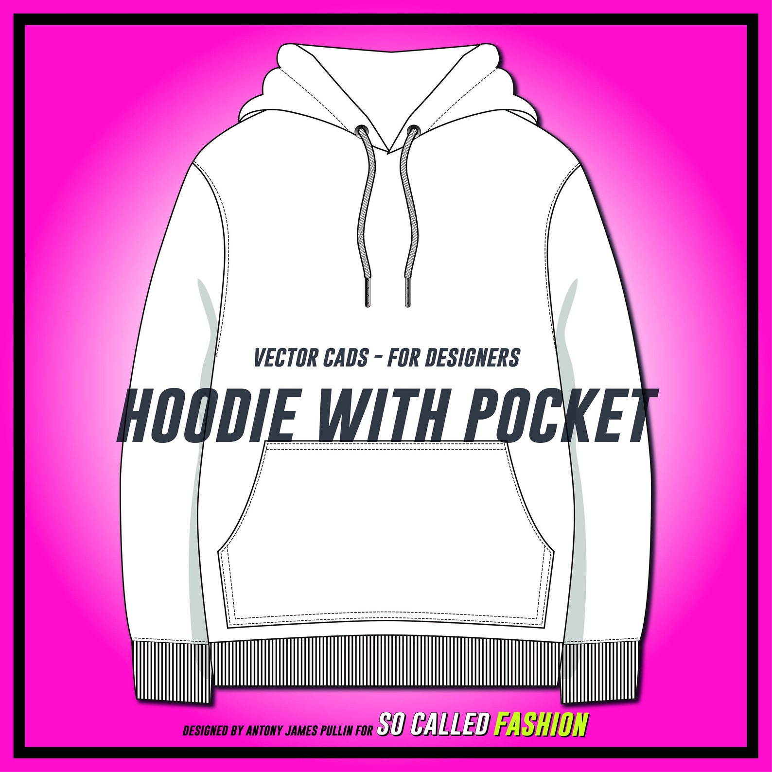 Oversized Hoodie With Pocket SVG Vector CAD Unisex Hoodie, Technical