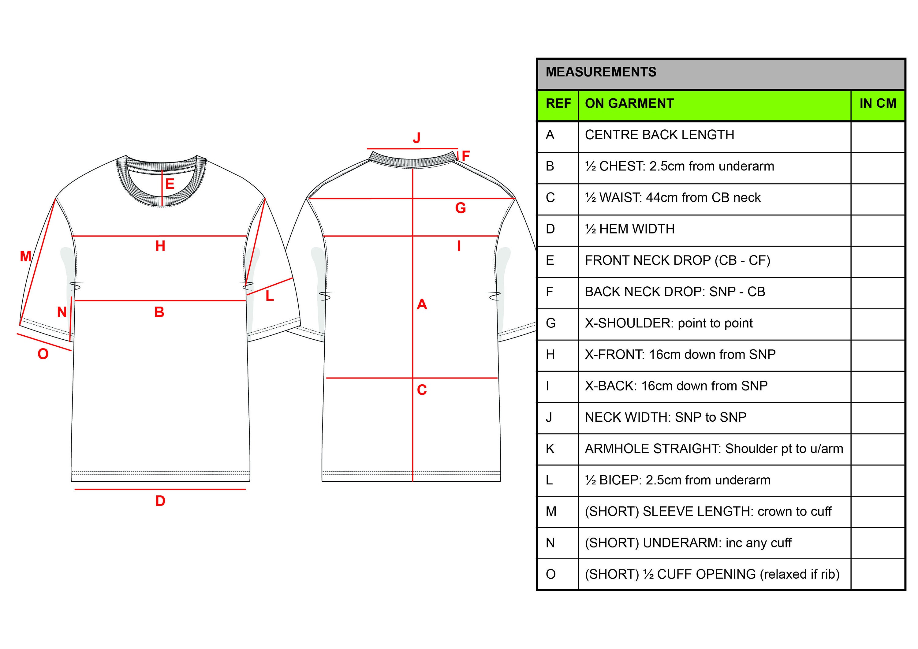 Shirt Measurement Template