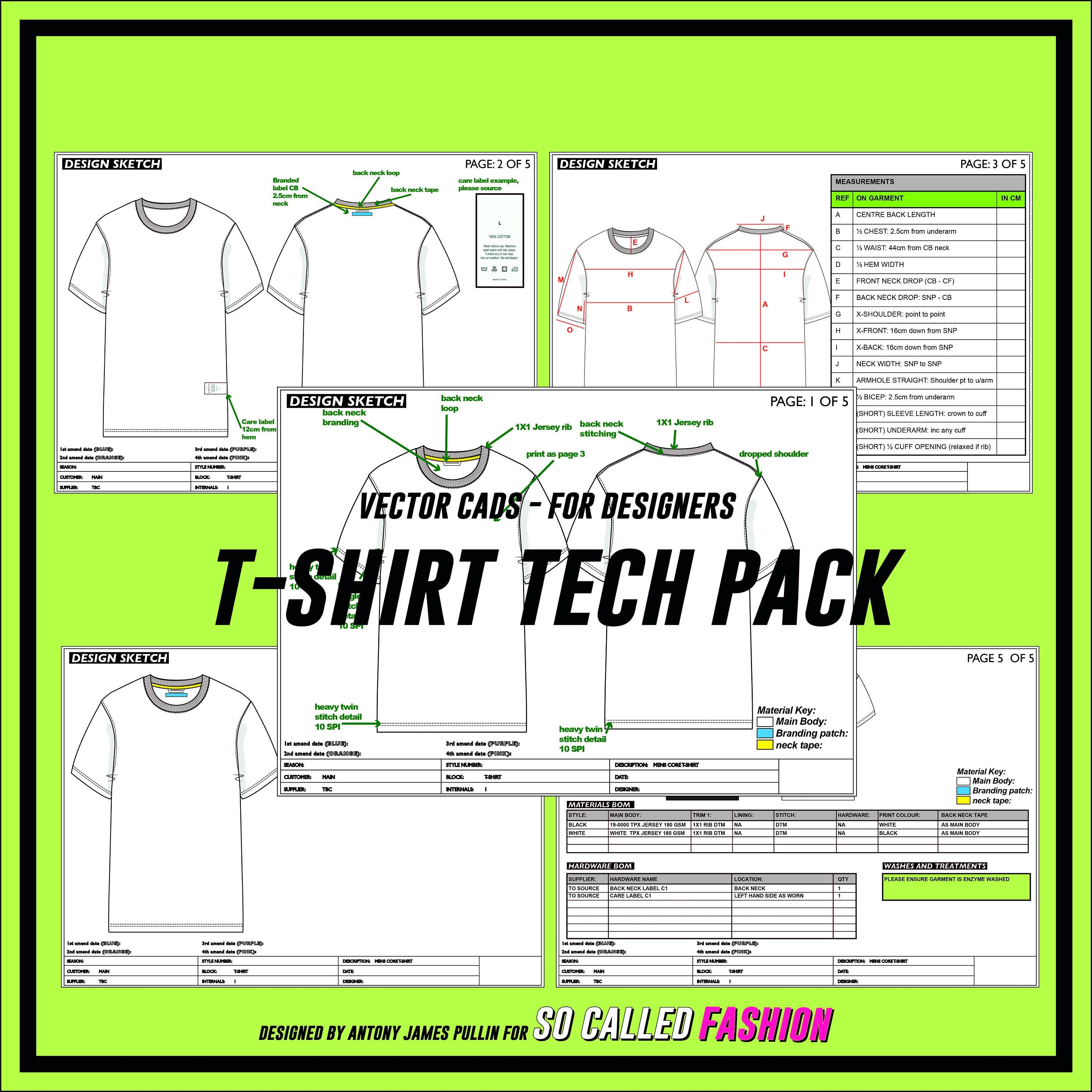 Complete Tshirt Tech Pack Illustrator Template for Apparel Industry Complete Tshirt Tech Pack Illustrator Template for Apparel Industry