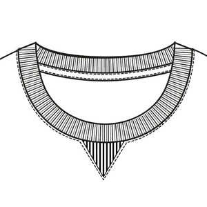 May include: A black and white striped neckline with a stitched detail. The neckline is designed for a t-shirt or sweater.