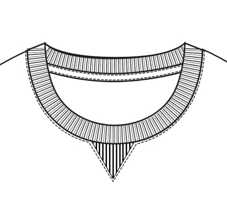 May include: A black and white striped neckline with a stitched detail. The neckline is designed for a t-shirt or sweater.