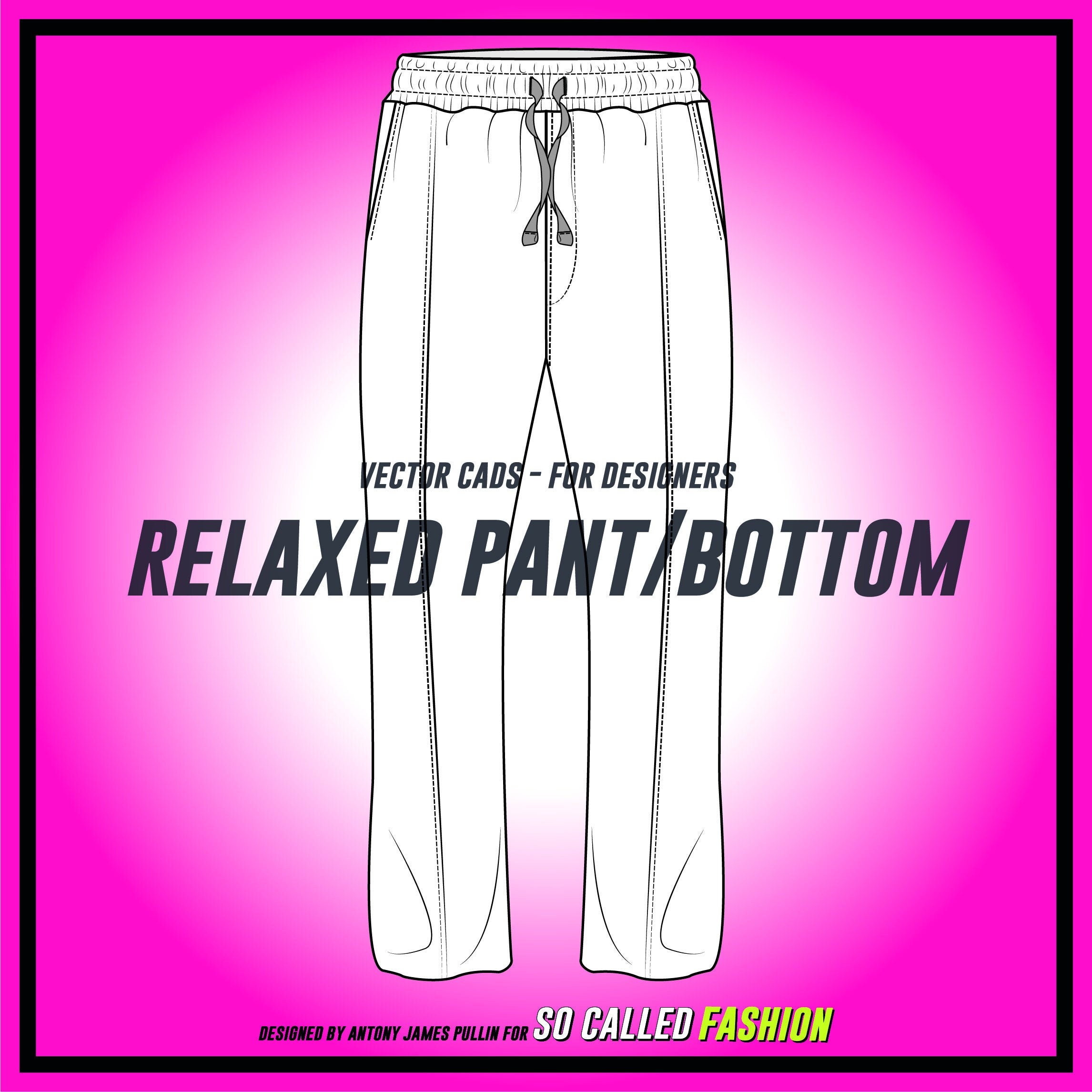 Vector Relaxed Pant, Baggy Bottoms, Flat Sketch, for Adobe Vector Relaxed Pant, Baggy Bottoms, Flat Sketch, for Adobe