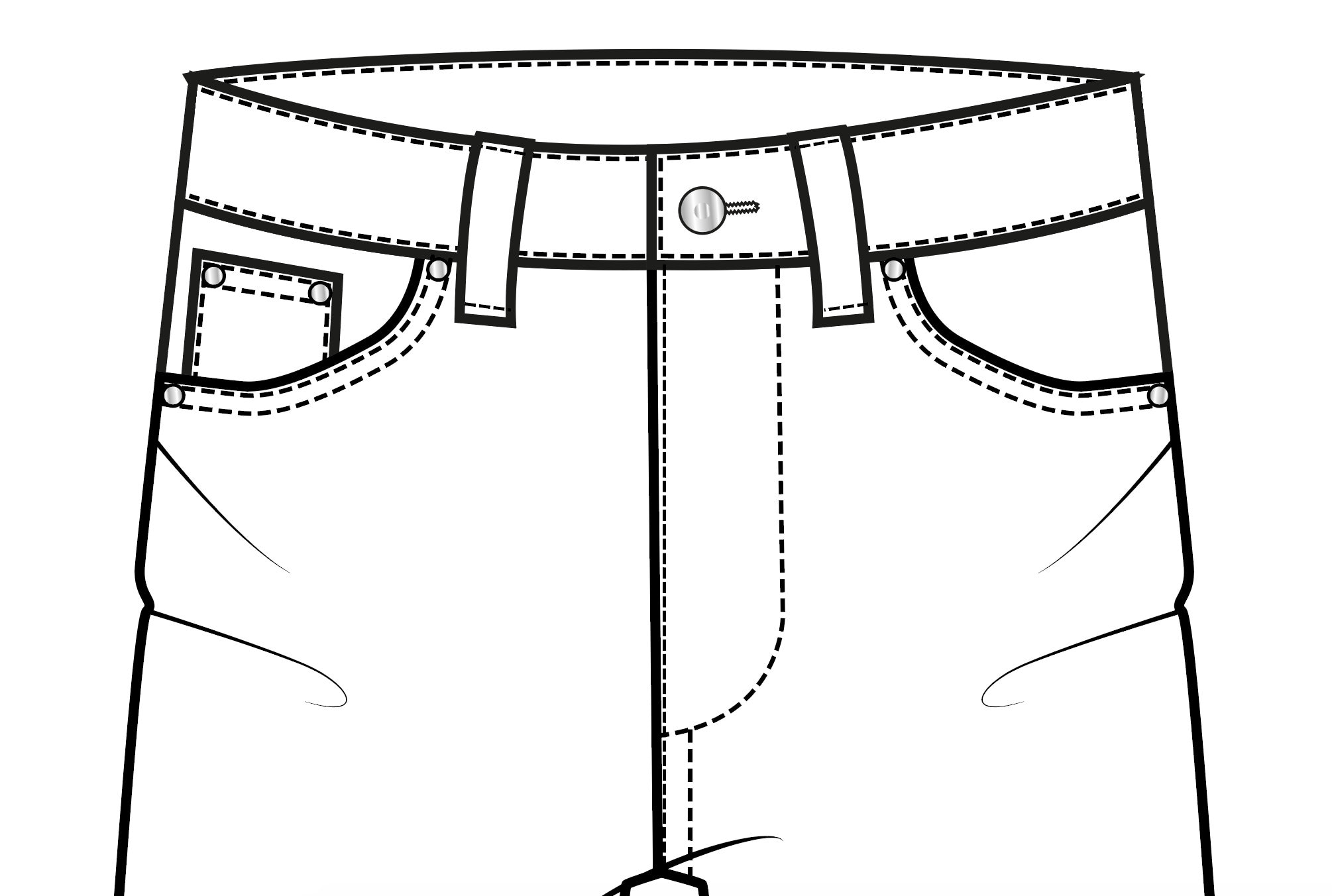 Vector Relaxed Denim Jeans, Flat Sketch, for Adobe Illustrator, Baggy Vector Relaxed Denim Jeans, Flat Sketch, for Adobe Illustrator, Baggy