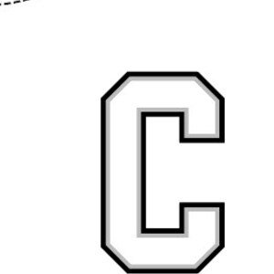 May include: White felt letter C with a black outline and a gray shadow. The letter is in a blocky, bold font.