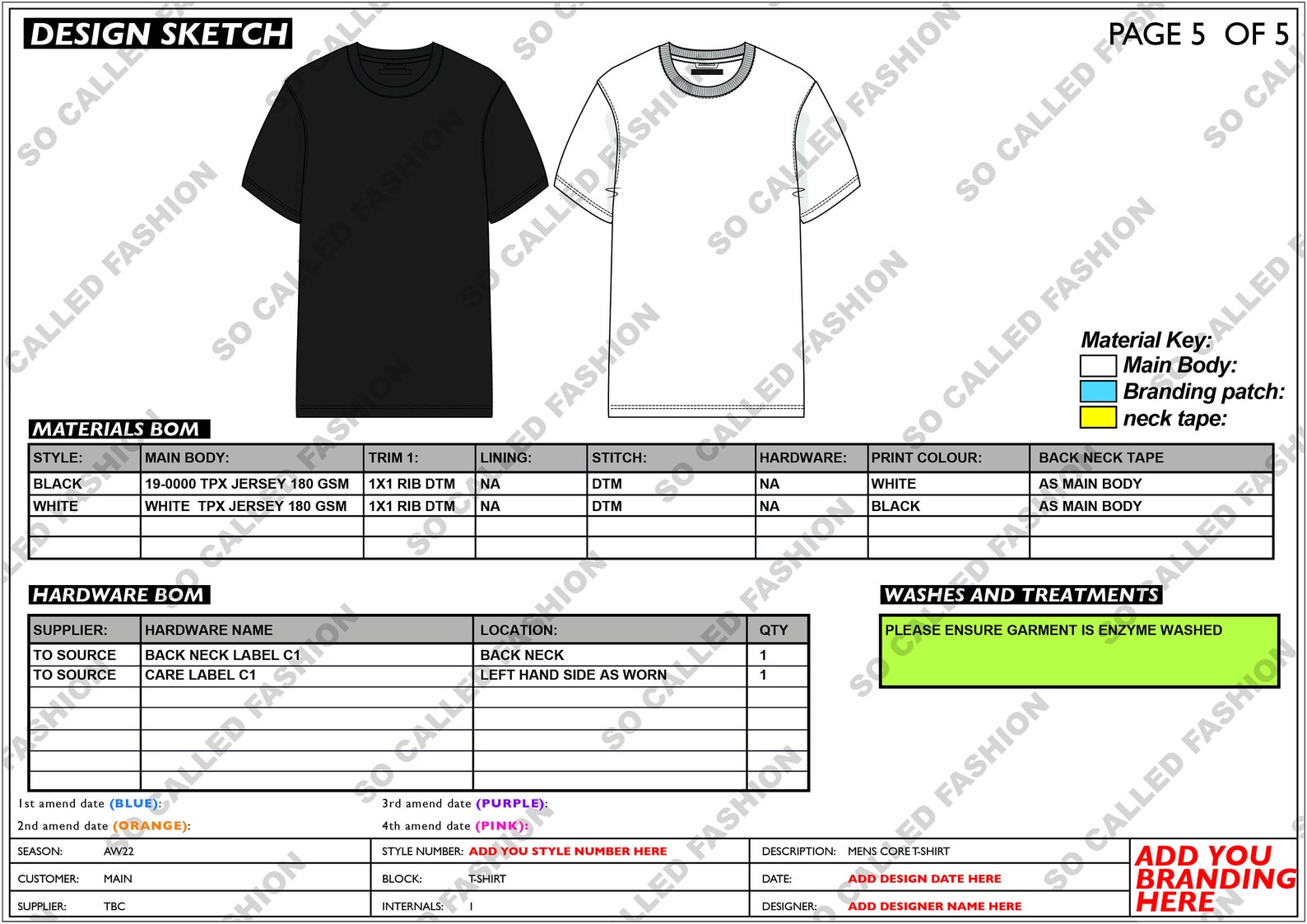 Complete T-shirt Tech Pack Illustrator Template for Apparel Industry ...