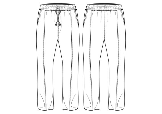 Vector Relaxed Pant, Baggy Bottoms, Flat Sketch, for Adobe