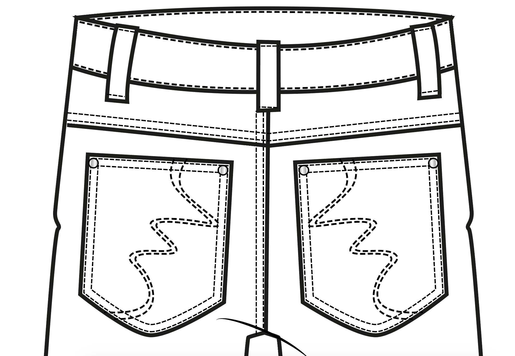 Vector Relaxed Denim Jeans, Flat Sketch, for Adobe Illustrator, Baggy