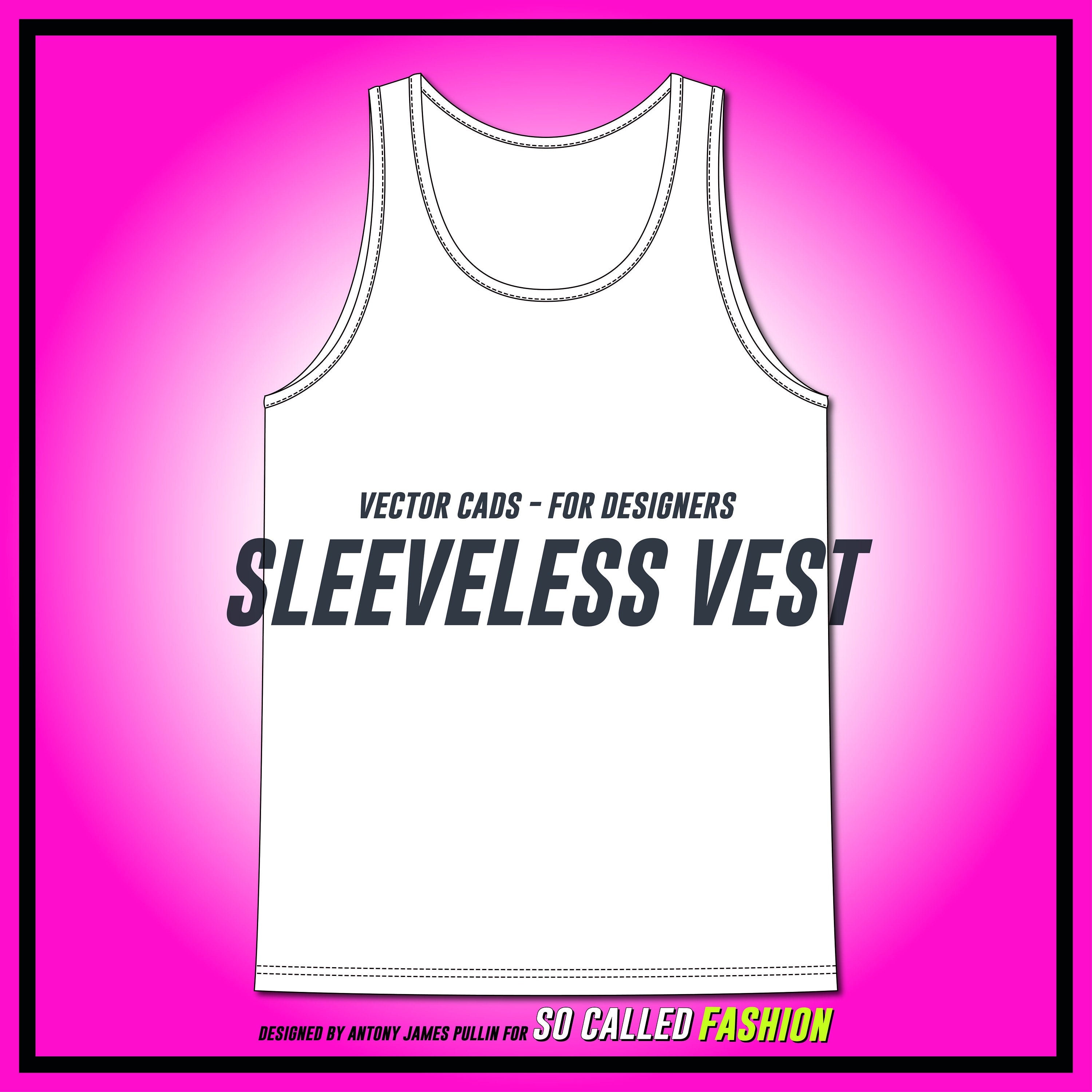 Sleeveless Vest - SVG - Vector CAD - Mens Tshirt Technical Drawing, Flat Sketch, for Adobe ...