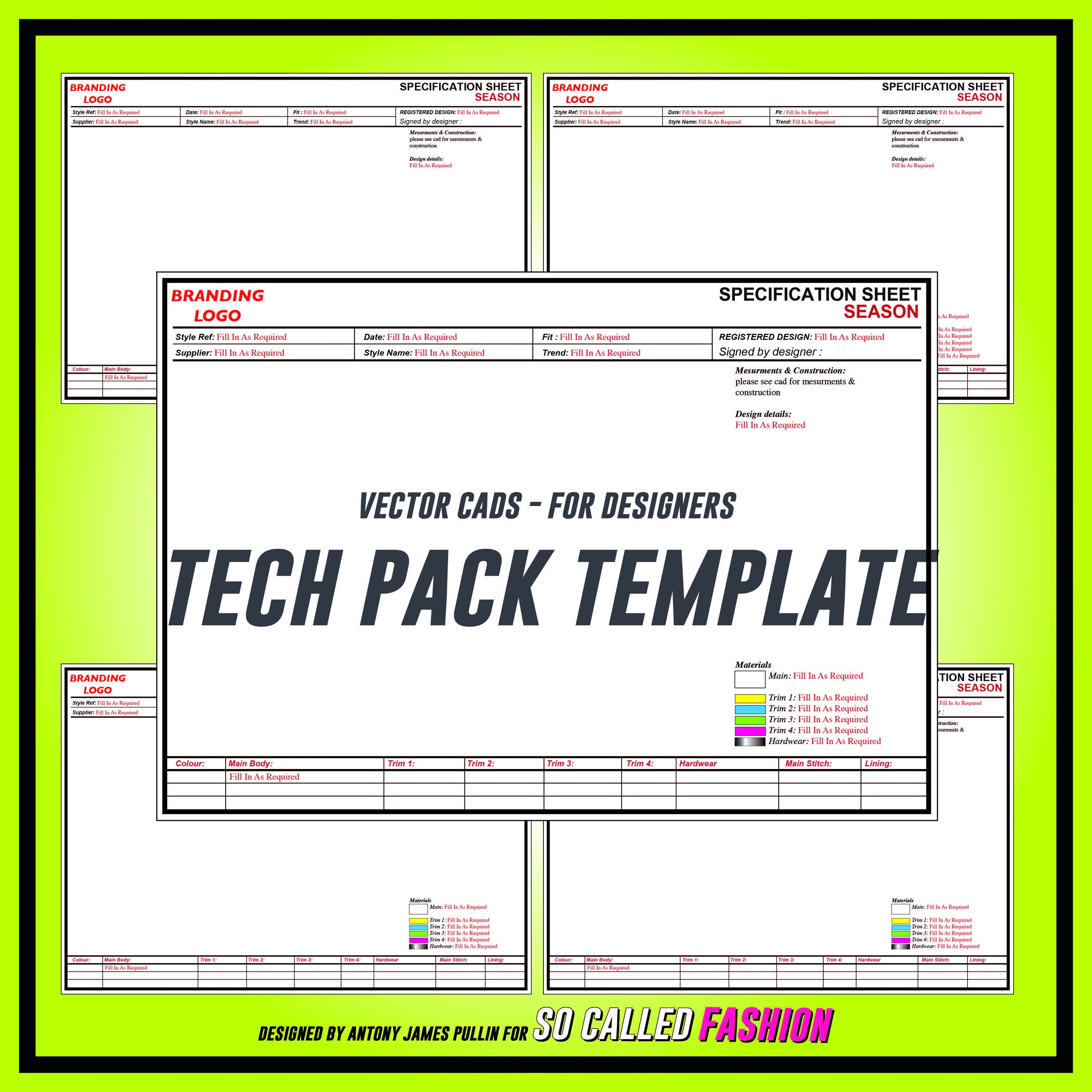 Complete Tech Pack Illustrator Template For Apparel Industry Etsy