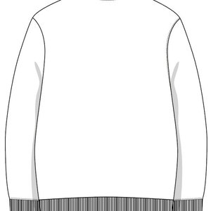 May include: A white long-sleeved sweatshirt with a ribbed crew neck and ribbed cuffs and hem.