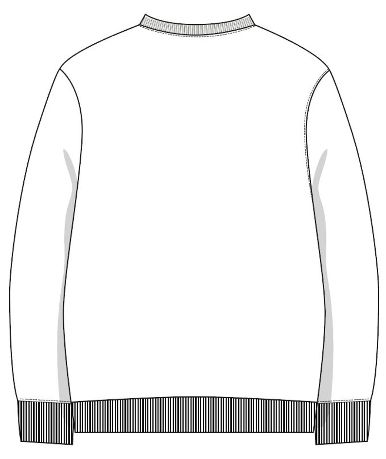 May include: A white long-sleeved sweatshirt with a ribbed crew neck and ribbed cuffs and hem.