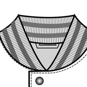 May include: A black and white striped collar with a V-neck opening. The collar has two horizontal stripes in a darker shade of gray.