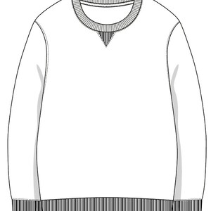 May include: A white long-sleeved sweater with a ribbed crew neck and ribbed cuffs and hem.