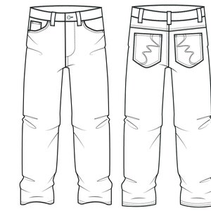 Vector Relaxed Denim Jeans, Flat Sketch, for Adobe Illustrator, Baggy ...