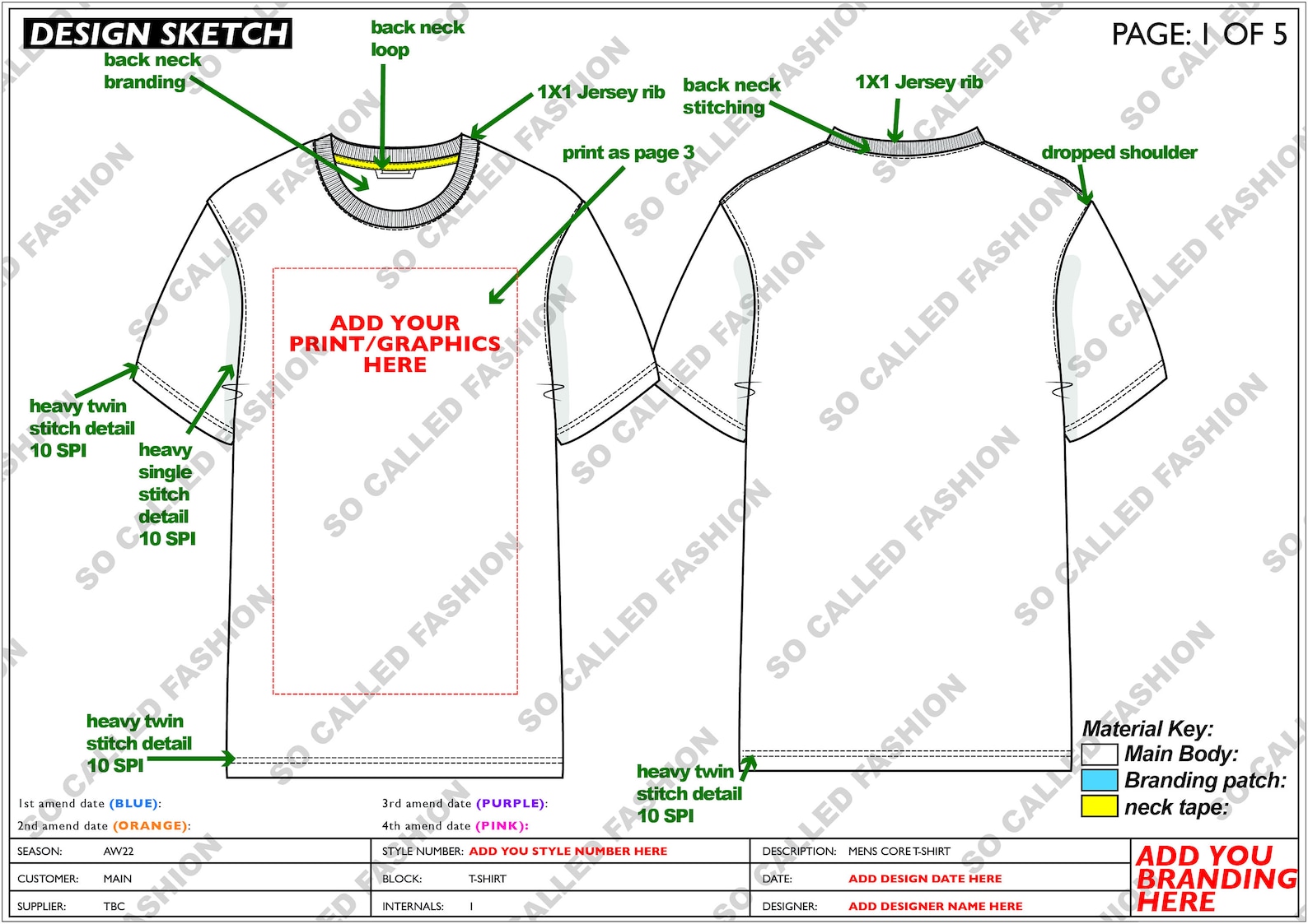 Complete Tshirt Tech Pack Illustrator Template for Apparel Etsy