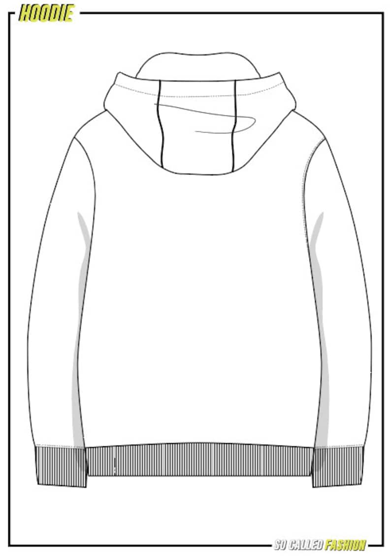 oversized Hoodie SVG Vector CAD unisex hoodie, technical drawing, flat sketch, for Adobe Illustrator, image 3