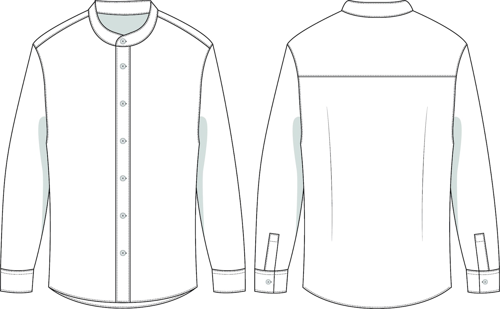 Vector Grandad Collar Shirt, SVG Flat Sketch, for Adobe Illustrator
