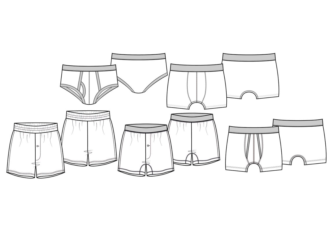 Mens Underwear Pack SVG Vector CAD Mens Boxers, Mens Briefs, Underwear