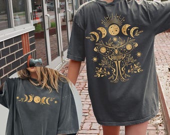 Luna Moth Comfort Colors Shirt Moon Phases Luna Moth Back Design Luna Moth Clothing Moon Phase Tshirt Celestial Shirt Witchy Moth Tee