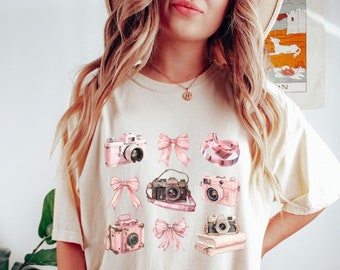 Comfort Colors Coquette Photography Shirt, Gift Camera Gifts for Her, Coquetteful Gift for Photographer, Pink Ribbon Girly Coquett Shirt