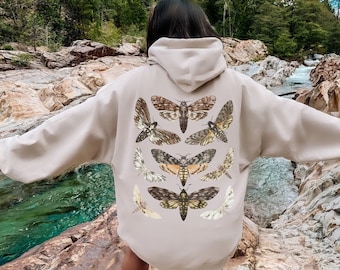 Moth Hoodie, Cottagecore Moth Hoodie, Moth Sweater, Moth Shirt, Cottagecore Hooded Sweatshirt, Aesthetic Moth Hoodie, Goblincore Hoodie