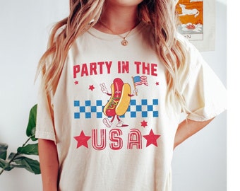 Retro 4th of July  Hot Dog Lovers Shirt Comfort Colors 4th of July Graphic Tee 4th July Party in the USA Shirt Retro USA Comfort Color Shirt