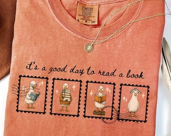 Comfort Colors Reading Tshirt Silly Goose Teacher Shirt Bookish Gifts for Librarian Shirt Book Lover Gift Stamp Shirts Fall Trendy Tshirt
