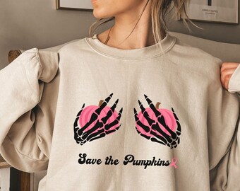 Save The Pumpkins Sweatshirt, Breast Cancer, Pink October Cancer Awareness Sweatshirt Plus Size, Cancer Fighter, Cancer Warrior, Pink Ribbon
