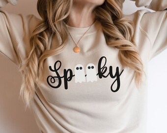 Spooky Halloween Sweatshirt, Funny Ghost Sweatshirt, Plus Size Halloween Sweatshirt Women Plus Size, Spooky Ghost Halloween Sweater Gift