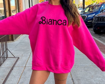 Custom Name Pink Sweatshirt, Personalized Hot Pink Plus Size Sweatshirt, Custom Text Women Sweatshirt, Customized Christmas Gift for Her