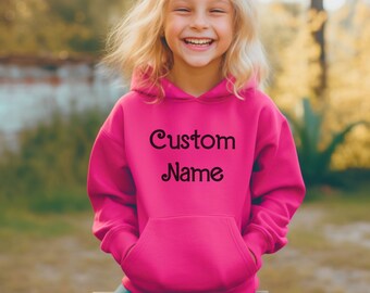 Personalized Hot Pink Kids Hoodie, Hot Pink Plus Size Name Sweatshirt, Custom Text Women Sweatshirt, Customized Youth Hoodie