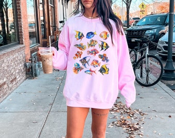 Fish Sweatshirt Giftful Tropical Sweatshirt Fish Vacation Shirt Beach Sweater Ocean Sweatshirt Aquarium Fish Sweatshirt Fisherman Aesthetic