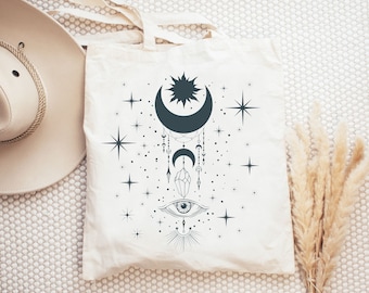 Moon Phases Tote, Celestial Tote Bag, Moon Phase Tote Bag, Triple Moon Tote Bag, Witchy Tote Bag