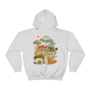 Forest Green Hoodie, Mushroom Frog Hoodie, Mystic Cat Hoodie, Goblincore Aesthetic Hoodie, Mushroom Lover, Frog Lover Hoodie Ash