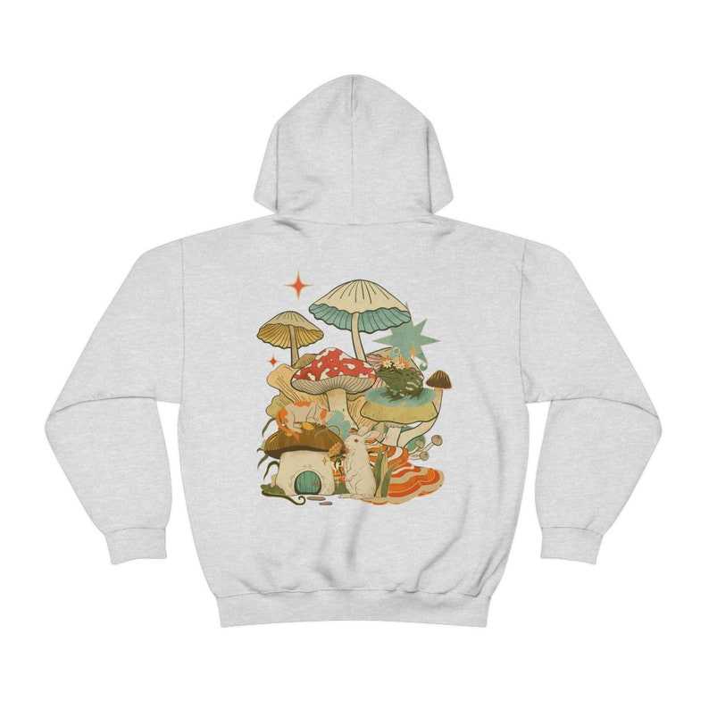 Forest Green Hoodie, Mushroom Frog Hoodie, Mystic Cat Hoodie, Goblincore Aesthetic Hoodie, Mushroom Lover, Frog Lover Hoodie Ash