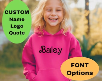 Personalized Hot Pink Kids Hoodie, Hot Pink Plus Size Name Sweatshirt, Custom Text Women Sweatshirt, Customized Youth Hoodie