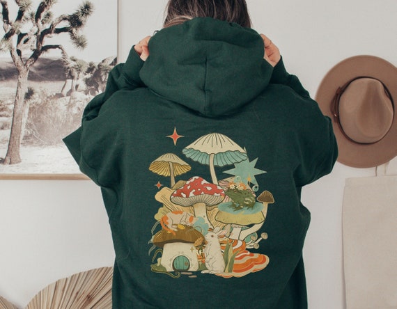 Forest Green Hoodie, Mushroom Frog Hoodie, Mystic Cat Hoodie, Goblincore Aesthetic Hoodie, Mushroom Lover, Frog Lover Hoodie