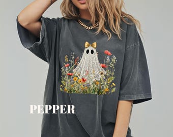 Comfort Colors Lace Ghost Wildflowers Shirt Halloween Trendy Shirt Coquette Ghost in Vintage Lace Wildflowers Fall TShirt